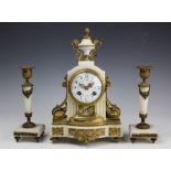 A late 19th century French gilt and alabaster mantle clock ,