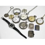 A selection of pocket watches and wristwatches to include three silver cased examples,