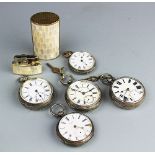 A collection of silver cased, open face pocket watches,