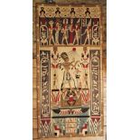 A mid 20th century Egyptian hieroglyphics textile panel, depicting the worship of the Aten,