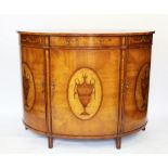 A George III style inlaid satinwood demi lune side cabinet,