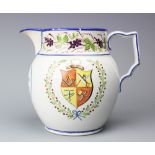 An early 19th century pearl ware documentary Pratt ware type jug of Masonic interest,