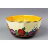 A Clarice Cliff Bizarre Gayday pattern bowl, of octagonal shape,