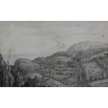 English School - 19th century, Pencil drawing, Coastal landscape with figures,