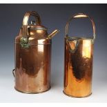 A late 19th century copper and brass dairy measure and cover,