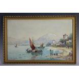 Luigi Barozzi - Italian School 19th/20th Century, Pair of watercolours, Views on Italian lakes,