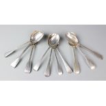 A harlequin set of six Fiddle and Thread pattern silver dessert spoons, three by George Adams,