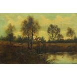 English School - 19th century, Pair of naïve oils on canvas, Landscapes, 39cm x 58cm,