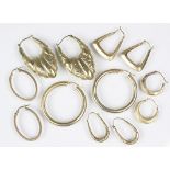 Six pairs of 9ct gold hoop earrings