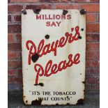 A vintage vitreous enamel Players Please advertising sign, 'Millions say Player's Please,