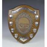 An oak awards shield, Liverpool Sunday School Union Athletics Association Swimming Section,