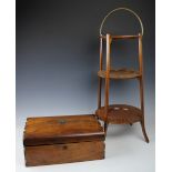 A Victorian inlaid walnut writing slope, 41cm wide, with an Edwardian mahogany cake stand,