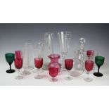 A collection of Victorian and later glass wares, to include six cranberry glass wine glasses,
