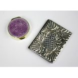 A silver and lilac guilloche enamel circular pill box, Continental circa 1920, 2.