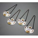 A set of four 19th century enamel on copper decanter labels, Gin, Brandy,