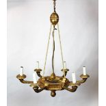 A George III style carved gilt wood and gesso six branch ceiling light / chandelier,