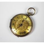 A ladys yellow metal cased fob watch, 19th century,