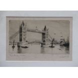 English School - early 20th century, Etching, Tower Bridge London, Signed lower right, 9cm x 13.