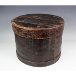 A vintage stained pine hat box and cover, c1900,