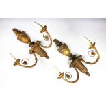 A pair of George III style gilt wood and gesso twin branch wall lights,