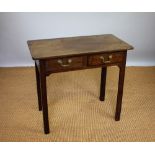 An early 19th century and later oak side table, with two drawers, on chamfered square legs,