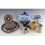 A selection of assorted ceramics, to include; a large Patent Ironstone China blue and white tureen,