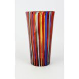 An Italian Gino Cenedese Murano Vetri cane/canne work vase, of tapered rounded square form,