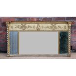 A Regency gilt wood and gesso over mantle mirror, the frieze decorated with a maiden and scrolls,