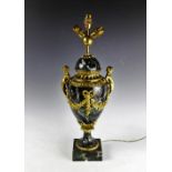 A French gilt brass and veined green marble table lamp,