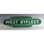 Two vintage vitreous enamel British Railway Station signs (Southern) for 'West Byfleet' and