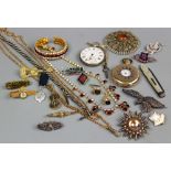 A collection of assorted jewellery and watches, to include; a gold plated half hunter pocket watch,