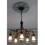 An Arts and Crafts copper ceiling light / chandelier possibly Birmingham Guild of Handicraft,