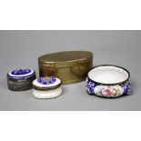 A selection of enamelled wares, to include; two enamelled patch pots,