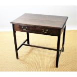 A George III mahogany side table, with moulded top above a drawer, on chamfered legs,