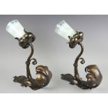 A pair of Arts and Crafts copper and bronzed metal wall lights possibly Birmingham Guild of