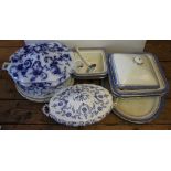 A collection of 19th century and later blue and white dinner wares,