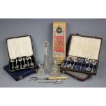 A selection of silver and silver plated items to include a cased set of six silver teaspoons,