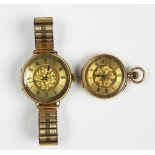 A Swiss 9ct gold cased fob watch, with foliate engraved Roman numeral dial,