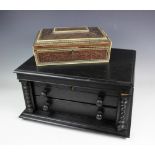 An ebonised oak canteen case, with hinged lid and two drawers, 26cm H x 51cm W,