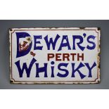 A vintage Scottish vitreous enamel advertising sign 'Dewar's Whisky Perth',