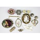 A collection of assorted jewellery, to include; an Indian beetle brooch, buttons, clip earrings,