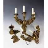 A pair of French Empire style gilt brass five branch wall lights,