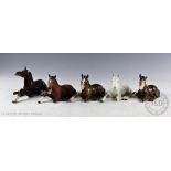 Four Beswick foals (lying), model number 915, designed by Arthur Gredington, brown matte,