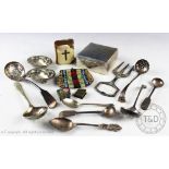 A selection of silver items and objects of virtue to include a silver cigarette box, Mayes,