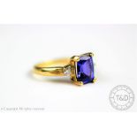 A tanzanite and diamond ring, the rectangular,