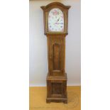 A George III style oak faux longcase clock, (no movement), printed face,