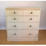A Victorian painted pine chest, of two short and three graduated long drawers, on plinth base,