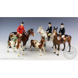 A Beswick Hunting group comprising; Huntsman, model number 1501, style two standing in brown gloss,