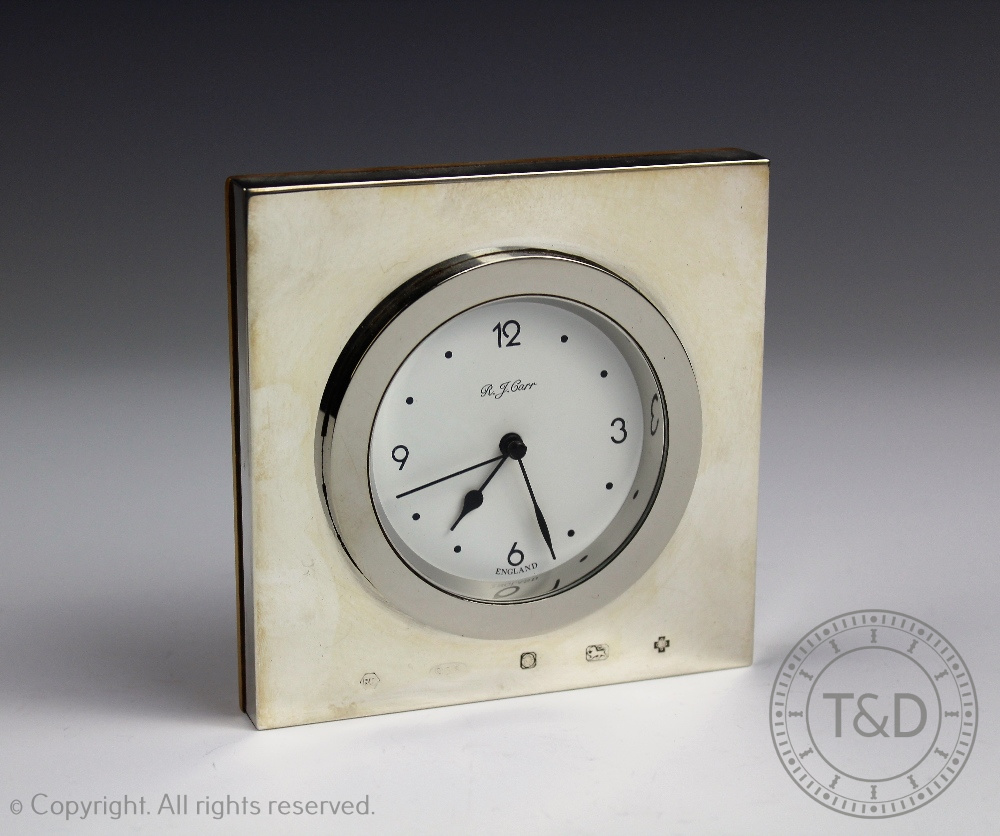 A silver mounted desk timepiece, RJ Carr, Sheffield 2000,