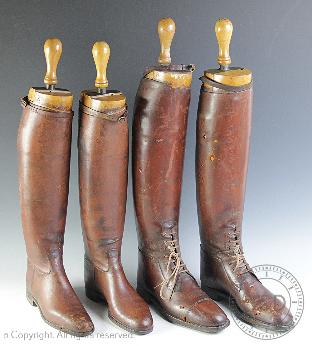 A pair of gentlemans tan leather riding boots,